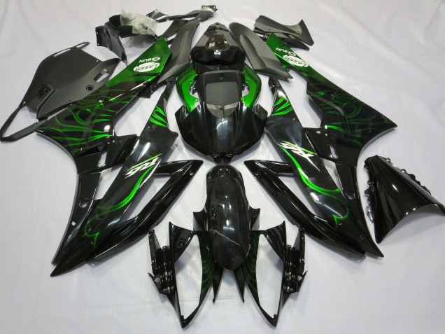 Discount 2006-2007 Glossy Black Green Flame Yamaha R6 Motorcycle Fairings Canada