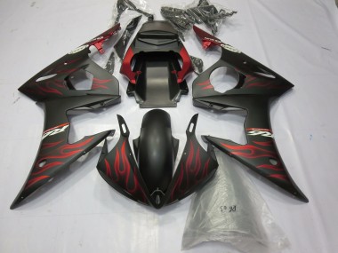 Discount 2003-2004 Matte Black Red Flame Yamaha R6 Motorcycle Fairings Canada
