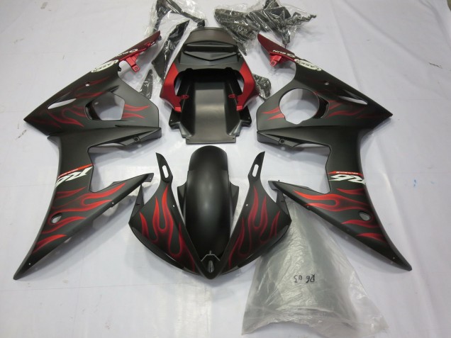 Discount 2003-2004 Matte Black Red Flame Yamaha R6 Motorcycle Fairings Canada