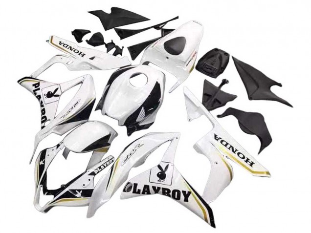 Discount 2007-2008 White Gold Glossy Black Playboy Honda CBR600RR Motorcycle Fairing Canada