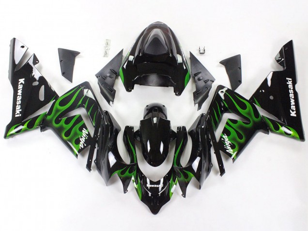 Discount 2004-2005 Black with Green Flame Ninja Kawasaki ZX10R Motorcycle Fairings Canada