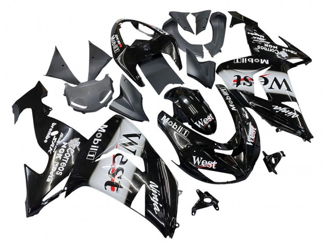 Discount 2006-2007 Glossy Black White West Kawasaki ZX10R Motorcycle Fairings Canada