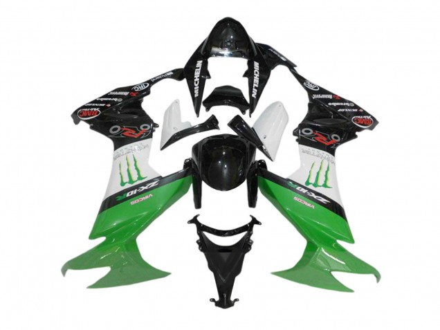 Discount 2008-2010 Glossy Black White Green Monster Kawasaki ZX10R Motorcycle Fairings Canada