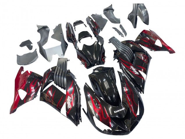 Discount 2006-2011 Glossy Black Red Flame Kawasaki ZX14R ZZR1400 Motorcycle Fairing Kits Canada