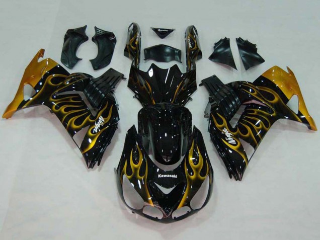 Discount 2006-2011 Glossy Black Gold Flame Kawasaki ZX14R ZZR1400 Motorcycle Fairings Canada