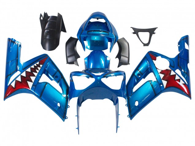 Discount 2003-2004 Blue White Red Shark Kawasaki ZX6R Motorcycle Fairings Canada