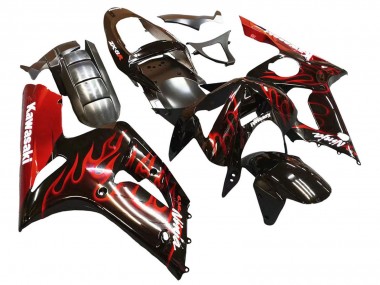 Discount 2003-2004 Glossy Black Red Flame Kawasaki ZX6R Motorcycle Fairings Canada