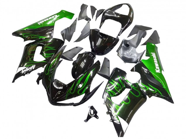 Discount 2005-2006 Glossy Black Green Flame Kawasaki ZX6R Motorcycle Fairing Canada