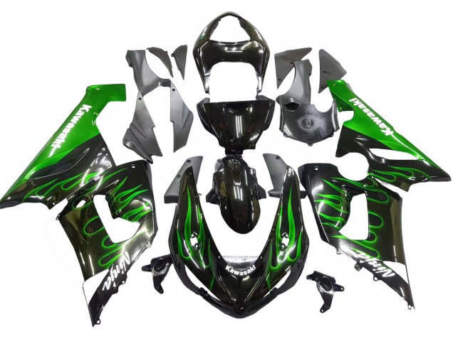 Discount 2005-2006 Glossy Black Green Flame Kawasaki ZX6R Motorcycle Fairing Canada
