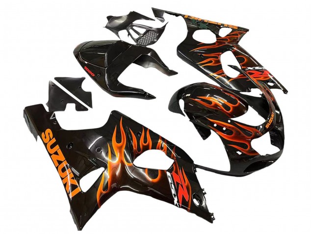 Discount 2000-2002 Glossy Black Orange Flame Suzuki GSXR1000 Motorcycle Fairings Canada