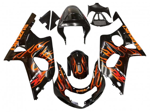 Discount 2000-2002 Glossy Black Orange Flame Suzuki GSXR1000 Motorcycle Fairings Canada