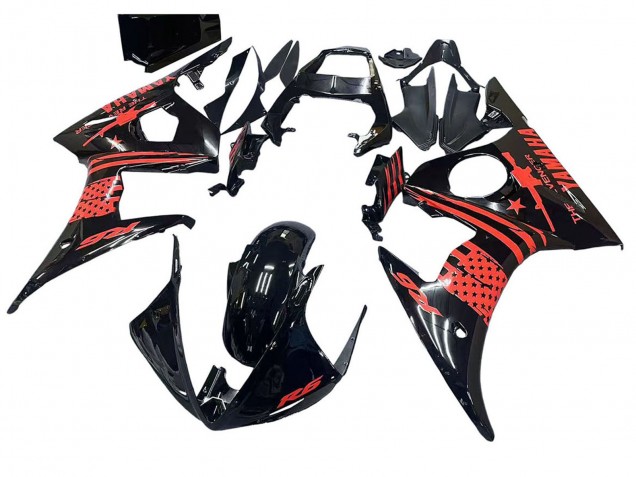 Discount 2003-2004 Glossy Black Red Yamaha YZF R6 Motorcycle Fairing Canada