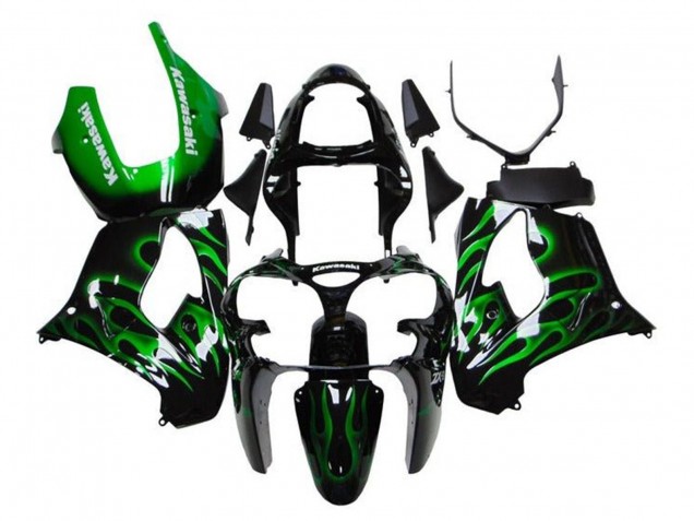 Discount 2000-2001 Glossy Black Green Flame White Kawasaki ZX9R Motorcycle Fairings Canada