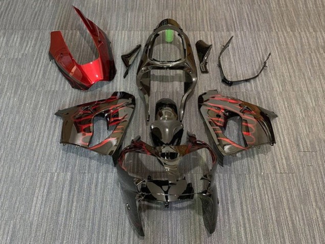 Discount 2002-2003 Glossy Black Red Flame Kawasaki ZX9R Motorcycle Fairings Canada