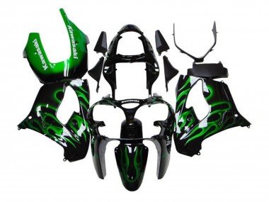 Discount 2002-2003 Black White with Green Flame Kawasaki ZX9R Motorcycle Fairings Canada