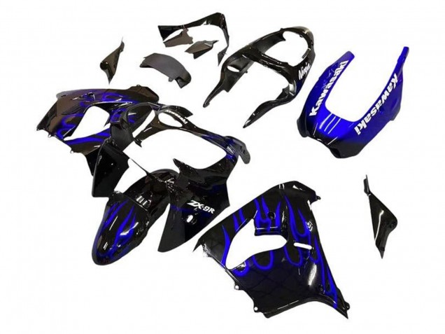 Discount 2002-2003 Black White with Blue Flame Kawasaki ZX9R Motorcycle Fairings Canada