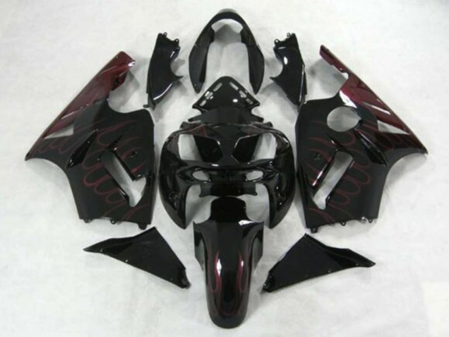 Discount 2002-2006 Glossy Black Burgundy Flame Kawasaki ZX12R Motorcycle Fairings Canada