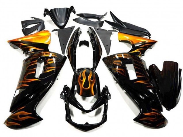 Discount 2006-2008 Glossy Black Gold Flame Kawasaki Ninja 650 EX650 Motorcycle Fairings Canada