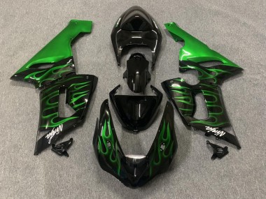 Discount 2005-2006 Glossy Black Green Flame Kawasaki ZX6R Motorcycle Fairings Canada