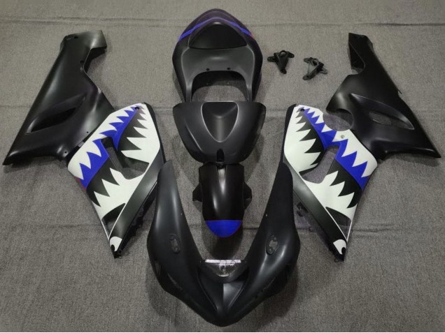 Discount 2005-2006 Matte Black White Blue Shark Kawasaki ZX6R Motorcycle Fairings Canada