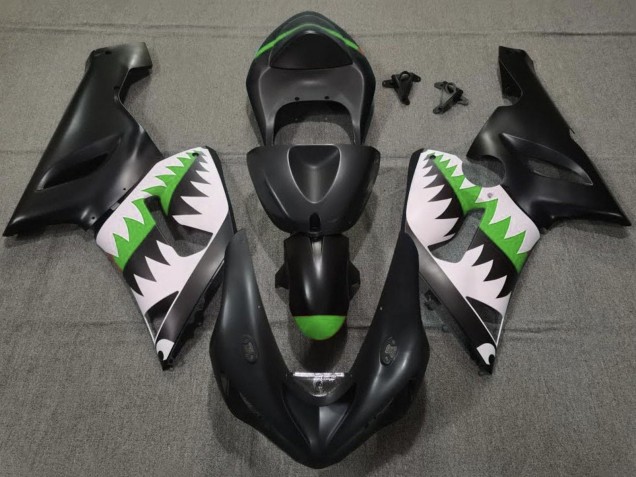 Discount 2005-2006 Matte Black White Green Shark Kawasaki ZX6R Motorcycle Fairings Canada