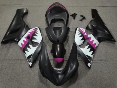 Discount 2005-2006 Matte Black White Pink Shark Kawasaki ZX6R Motorcycle Fairings Canada