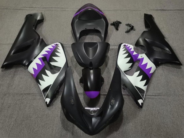 Discount 2005-2006 Matte Black White Purple Shark Kawasaki ZX6R Motorcycle Fairings Canada