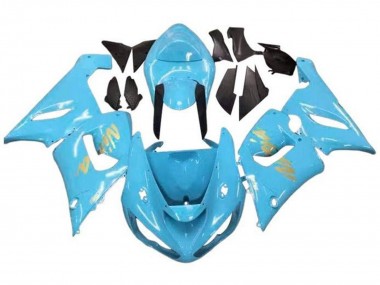 Discount 2005-2006 Light Blue Gold Kawasaki ZX6R Motorcycle Fairings Canada
