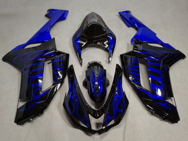 Discount 2007-2008 Black Blue Flame Kawasaki ZX6R Motorcycle Fairings Canada