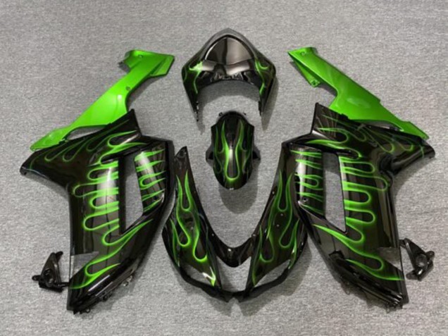 Discount 2007-2008 Black Green Flame Kawasaki ZX6R Motorcycle Fairings Canada