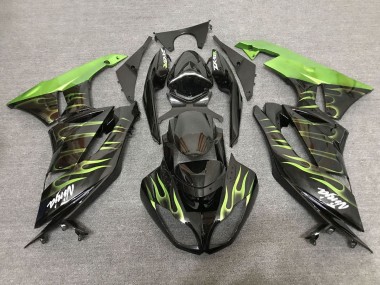 Discount 2007-2008 Black Light Green Flame Kawasaki ZX6R Motorcycle Fairings Canada