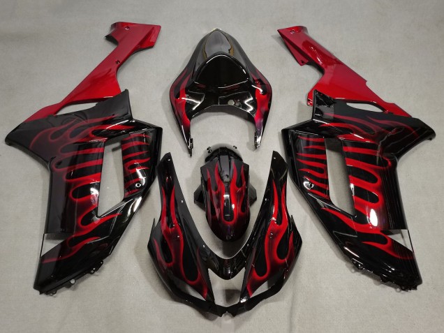 Discount 2007-2008 Black Red Flame Kawasaki ZX6R Motorcycle Fairings Canada