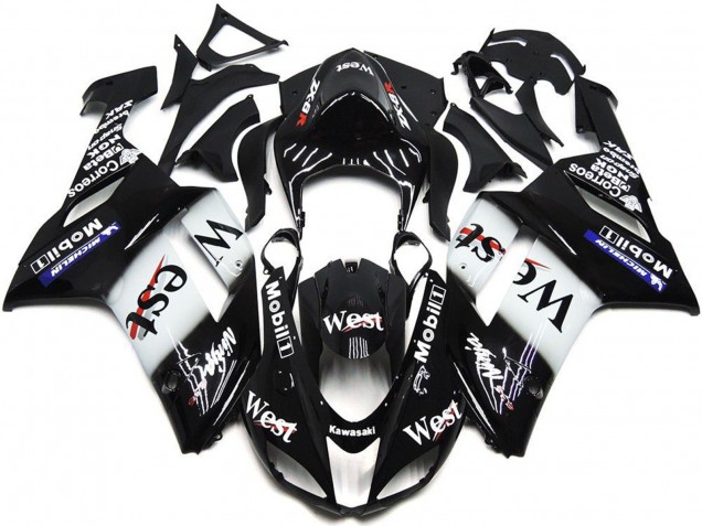 Discount 2007-2008 Black White West Mobil Kawasaki ZX6R Motorcycle Fairings Canada