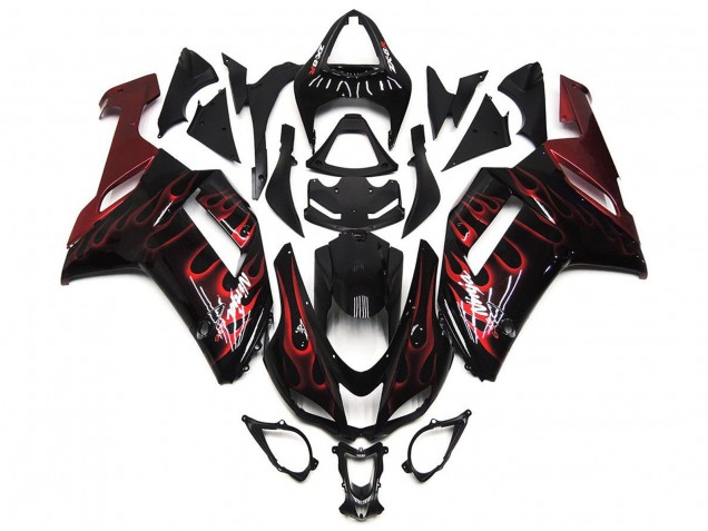 Discount 2007-2008 Black White Red Flame Kawasaki ZX6R Motorcycle Fairings Canada