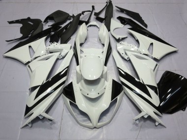 Discount 2009-2012 White Glossy Black Stripe Kawasaki ZX6R Motorcycle Fairings Canada
