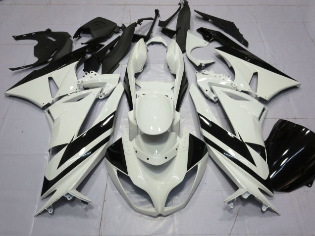 Discount 2009-2012 White Glossy Black Stripe Kawasaki ZX6R Motorcycle Fairings Canada