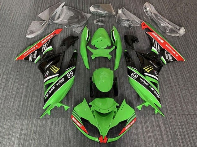 Discount 2009-2012 Green Glossy Black Red Yellow Monster Motocard Kawasaki ZX6R Motorcycle Fairings Canada