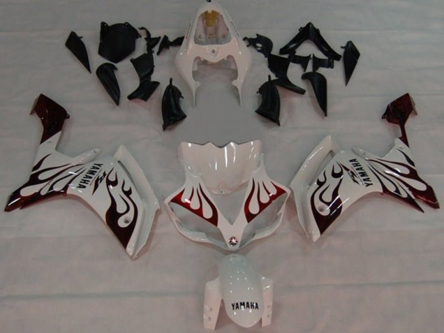 Discount 2007-2008 White Red Black Flame Yamaha YZF 1000 R1 Motorcycle Fairings Canada