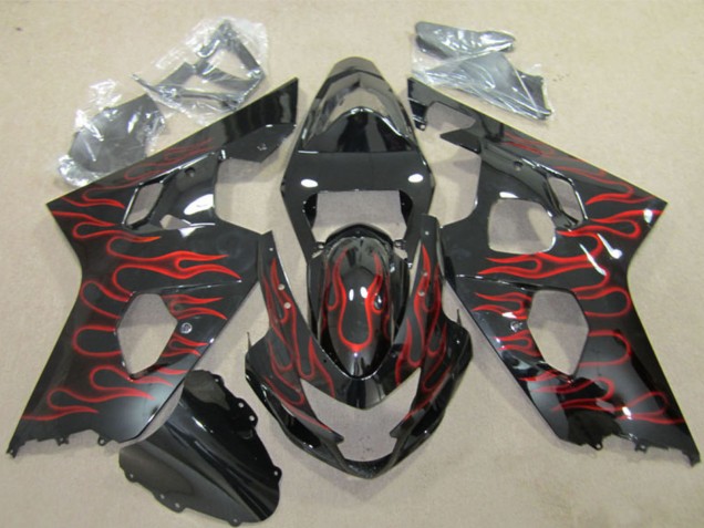 Discount 2004-2005 Glossy Black Red Flame Suzuki GSXR 600 Motorcycle Fairings Canada
