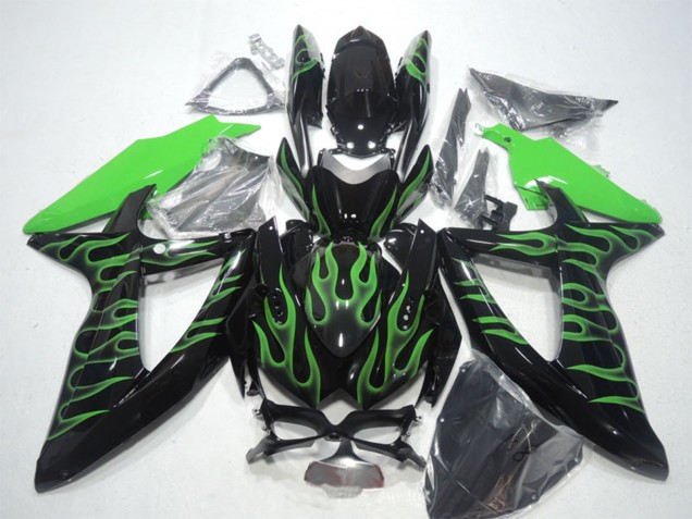 Discount 2008-2010 Glossy Black Green Flame Suzuki GSXR 600 Motorcycle Fairings Canada