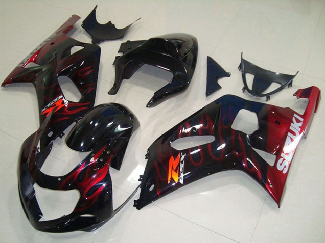 Discount 2001-2003 Glossy Black Red Flame Suzuki GSXR 750 Motorcycle Fairings Canada