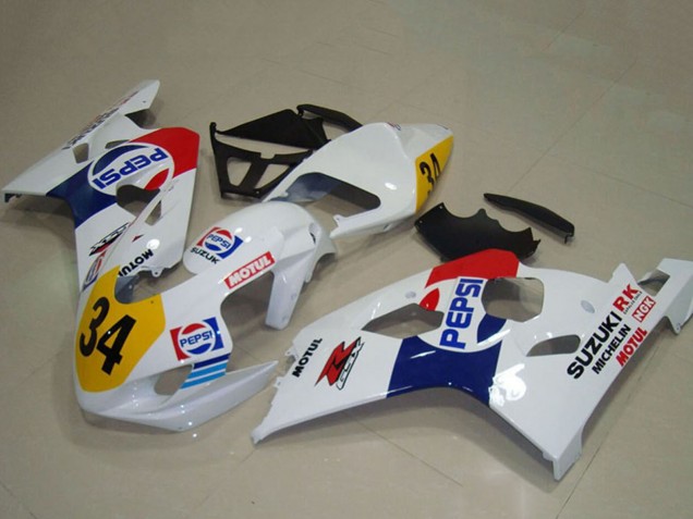 Discount 2004-2005 White Blue Red Yellow Pepsi 34 Suzuki GSXR 750 Motorcycle Fairings Canada