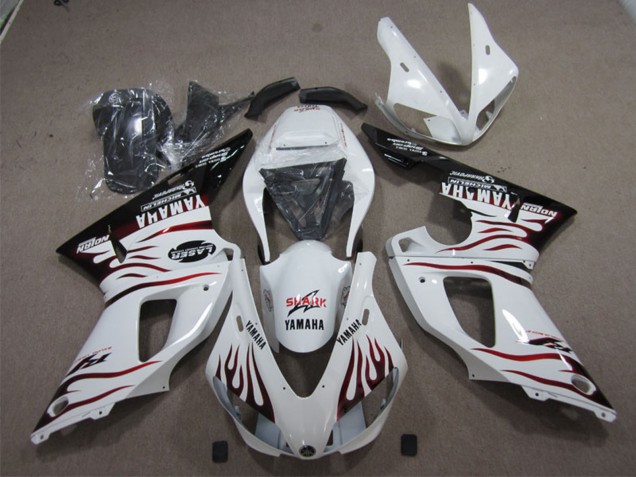 Discount 1998-1999 White Glossy Black Red Flame Shark Yamaha YZF R1 Motorcycle Fairings Canada