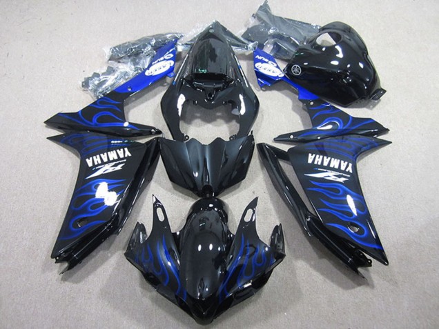 Discount 2007-2008 Glossy Black Blue Flame Yamaha YZF R1 Motorcycle Fairings Canada