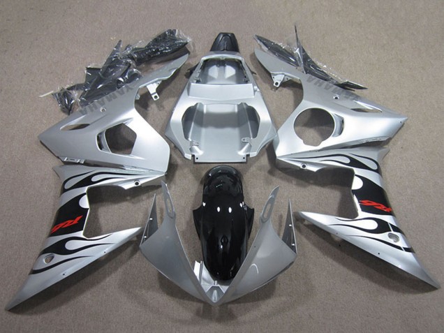 Discount 2003-2004 Silver Glossy Black Flame Yamaha YZF R6 Motorcycle Fairings Canada