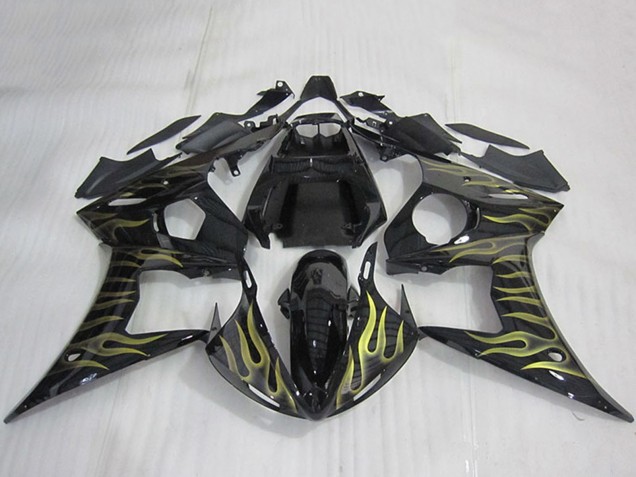Discount 2003-2004 Glossy Black Gold Flame Yamaha YZF R6 Motorcycle Fairings Canada