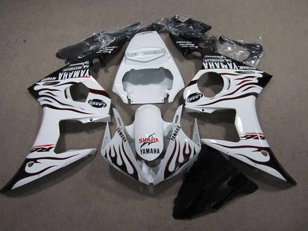Discount 2003-2004 White Glossy Black Flame Shark Yamaha YZF R6 Motorcycle Fairings Canada