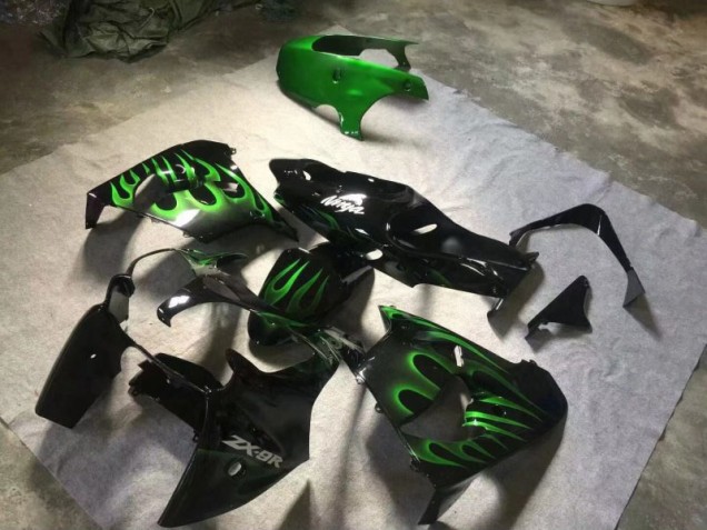 Discount 2000-2001 Glossy Black Green Flame Kawasaki ZX9R Motorcycle Fairings Canada Discount 2000-2001 Glossy Black Green Flame Kawasaki ZX9R Motorcycle Fairings Canada
