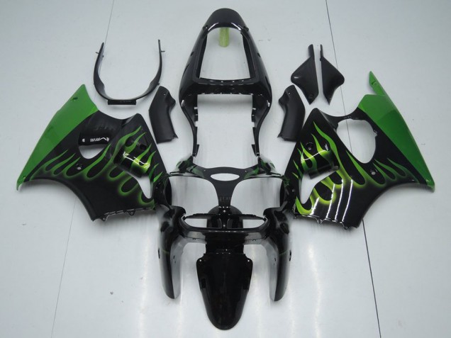 Discount 2000-2002 Black with Green Flame Kawasaki ZX6R Motorcycle Fairings Canada Discount 2000-2002 Black with Green Flame Kawasaki ZX6R Motorcycle Fairings Canada