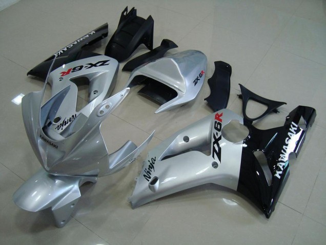Discount 2003-2004 Silver Black Kawasaki ZX6R Motorcycle Fairing Kit Canada Discount 2003-2004 Silver Black Kawasaki ZX6R Motorcycle Fairing Kit Canada